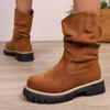 Botas Vaqueras Bordadas Retro de Tamaño Grande 2025 para Mujer, Botas de Caballero Marrones de Media Caña, Raíz Cuadrada, Otoño e Invierno