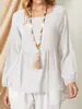 2026 Nueva Camisa Babydoll de Verano Talla Grande para Mujer Top Holgado con Mangas de Farol Camisa de Imitación de Algodón y Lino