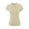 Camiseta de Manga Corta de Punto Acanalado con Cuello Polo para Mujer, Nuevo Estilo Coreano Verano 2026, Elegante Top Adelgazante de Corte Ajustado con Cuello de Solapa