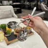 Colher Estilo Coreano Padrão Martelo Aço Inoxidável Colher Restaurante de Comida Ocidental Colher de Cabo Longo Colher de Sobremesa Doméstica Colher de Jantar com Cabeça Redonda Colher Colher