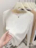 Top de punto base con textura de borde de hongo negro para otoño temprano para mujer, fino, ligeramente transparente, manga larga, adelgazante, estilo coreano, encaje, ropa interior