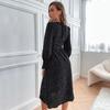 Bai Fen Zhi Yi Amazon Transfronterizo Europeo y Americano Comercio Exterior Otoño Ropa de Mujer Elegante Vestido Negro de Lunares de Manga Larga