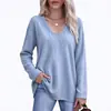 Suéter de Punto de Cuello V Otoño e Invierno Transfronterizo Europeo y Americano Moda Femenina Personalidad Suelto para Viajar Punto de Color Sólido Prendas de Punto Suéter