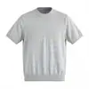 Camiseta Tricô Manga Curta Estilo Old Money para Homem, Marca Tendência, Jacquard Liso Irregular, Fio Solto, Ombro Regular, Gola Redonda para Verão