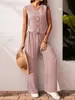 2026 Amazon Europa y América Comercio Transfronterizo Verano Casual Ropa de Trabajo Conjunto de Chaleco y Pantalones con Botones Delanteros Chaleco de Cuello en V