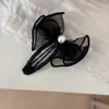 Pinza para el pelo de lazo de organza versátil, simple y elegante, con pedrería y perlas, pinza para el pelo dulce de alta gama para la parte trasera de la cabeza