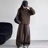 Conjunto Deportivo para Niña Invierno 2026 Nuevo Chaqueta Rayada con Cuello Alto Pantalones de Pierna Ancha Niñas Niños Grandes Conjunto de Dos Piezas Espeso con Felpa