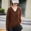 Serie Cepillada Cachemira Pesada Sin Costuras de Una Pieza Moda Tejido Suelto Suéter Superior Tejido para Mujer