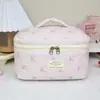 Bolsa de Cosméticos Rosa com Laço Grande Capacidade Portátil Bolsa de Armazenamento de Maquiagem ins Coração de Menina Bolsa de Higiene Pessoal de Viagem