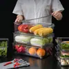 Caja de almacenamiento para cocina, caja de almacenamiento y organización para refrigerador, caja clasificadora de alimentos para frutas y verduras, caja con drenaje y conservación.