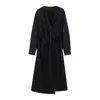 Comércio Exterior Europeu e Americano Transfronteiriço Outono e Inverno 2025 Nova Roupa Feminina, Elegante Vestido Longo Estiloso com Cintura Marcada e Cinto para Mulheres