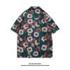 Camisa de manga corta con estampado completo de pintura al óleo abstracta retro 2023 para hombre, marca de moda, suelta, casual, versátil, con solapa, de cinco puntos con flores