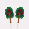 Enchufe para Pastel de Cumpleaños de Árbol del Bosque Verde Azul Amarillo Fieltro Árbol Mori Decoración para Hornear Tarjeta de Mesa de Postre