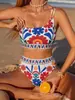Bikini Nuevo Estilo Europeo y Americano de un Hombro de Cintura Alta para Vacaciones en la Playa Sexy Estilo Étnico Adelgazante Control de Abdomen Traje de Baño con Abertura