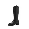 40-42 Talla Grande Visualmente Altos Versátiles Cuello en V Botas de Caballero Estilo Western 2026 Otoño Invierno Chunky Tacón Medio Punta Puntiaguda Caña Alta Botas Largas para Mujer