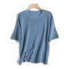 Cardigan de Manga Corta con Cuello Redondo, Textura Plisada Horizontal Elegante, Suave y Amigable con la Piel, 100% Lyocell para Mujer