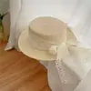 Nuevo Estilo Sombrero de Paja de Verano para Mujer de Alta Calidad Estilo Pastoral con Temperamento Elegante y Ala Ancha, Sombrero de Protección Solar para Vacaciones en la Playa