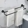 Porta-toalhas de banheiro em alumínio espacial preto, barra de toalha de camada dupla, acabamento prateado escovado, haste de pendurar toalhas de dois níveis para banheiro