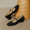 Zapatos Mary Jane Retro de Punta Cuadrada Primavera y Verano 2025 Nuevo Estilo Cómodos y Versátiles Zapatos de Salón de Tacón Grueso de Una Línea para Mujer