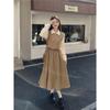 Vestido Preto Falso de Duas Peças com Emenda Feminino Midi 2025 Início do Outono Novo Emagrecimento da Cintura Estilo Hepburn Vestido Camisa