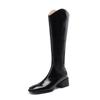 Botas de Couro de Vaca com Óleo de Cavalo Estilo Novo Inverno 2023 Bico Quadrado Boca em V Salto Médio Grosso Zíper Traseiro Couro Genuíno para Mulheres Tamanho Grande 42