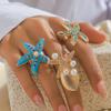 Moda Europeia e Americana Exquisite Fresco Verão Estilo Oceano Férias Conjunto de Brincos de Estrela do Mar Diamante Pérola Brincos de Argola