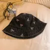 Chapéu Bucket Jeans Lavado Vintage Estilo Japonês com Laço para Mulheres, Verão, Circunferência da Cabeça Grande, Chapéu Protetor Solar Emagrecedor
