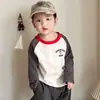 Camiseta de Manga Larga para Niños Otoño Nuevo Estilo Estilo Coreano Caricatura Letras Combinación de Colores Manga Raglán Camiseta Base para Niños y Niñas 0183A058