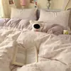 Juego de ropa de cama de cuatro piezas estilo pastoral con estampado floral de gasa de doble capa de algodón puro sábana de algodón con estampado de dibujos animados funda de edredón se puede dormir en ropa interior ropa de cama