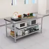 Acero Inoxidable 304 Mesa de Trabajo Cocina Comercial Corte de Verduras Hueso Tienda de Té con Leche Mesa de Operación 08 Estante de Embalaje de Doble Capa