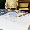 Nuevas Gafas de Sol Transfronterizas de Estilo Europeo y Americano Distintivas de Calle de Moda para Mujer Patas con Patrón de Madera de Leopardo Montura sin Marco Cuadradas con Bordes Cortados