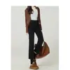 Jeans Estrechos Rectos de Terciopelo Negro para Mujer Otoño e Invierno 2025 con Diseño de Cintura Alta Aspecto Adelgazante Pantalones Cigarrillo de Nueve Puntos