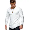 Camiseta de manga larga con cuello redondo ajustada para hombre, Camiseta Base Casual de Estilo Europeo y Americano con Pliegues en el Brazo para Hombre, Ropa de Hombre