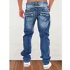 Jeans Casual Masculino Lavado de Corte Reto Jeans Casuais Soltos Vintage Masculinos Denim Lavado Casual