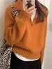 Suéter de punto grueso cálido de diseño nuevo para otoño e invierno estilo coreano con cuello alto y media cremallera, suéter de punto de moda para mujer