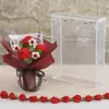 Rosa de flor artificial finalizada com caixa, buquê de crochê de lã de flor artificial tecido à mão para presente de feriado de amigos