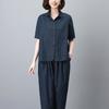 Terno jeans feminino verão 2024 novo mãe de meia-idade plus size solto casual cobertura da barriga emagrecimento estilo ocidental conjunto de duas peças