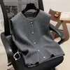Estilo Intelectual 100% Lana de Seda Sin Mangas Cuello Redondo Chaleco de Punto Holgado para Mujer Top de Capa para el Trabajo