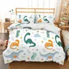 Amazon transfronterizo juego de tres piezas lindo estampado de dinosaurio de dibujos animados poliéster ropa de cama comercio exterior textil para el hogar al por mayor