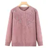 Cardigan de Tricô Outono e Inverno da Mamãe Top Estilo Novo Primavera e Outono Suéter Bordado da Vovó Moda para Senhoras Camada Base Fashionável para Mulheres