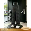 Calças casuais masculinas de veludo cotelê xadrez, calças retas com corte curvo, estilo retrô americano, esportivas, de fitness, cleanfit, modernas, de perna larga