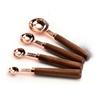 Taza Medidora Oro Rosa Acero Inoxidable Nogal Juego Cucharas Medidoras Utensilios para Hornear Cuchara con Escala para Hornear Cuchara Medidora con Mango de Madera para Hornear