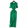 Vestido Largo Elegante de Pequeña Fragancia con Cuello en V y Mangas Cortas, Delgado, Moderno, Exportación Transfronteriza de Amazon Europeo y Americano