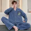 Conjunto de Pijama de Algodón Puro para Otoño e Invierno Primavera y Otoño Cuello de Solapa Manga Larga Pantalón Largo Corte Holgado Tallas Grandes Conjunto Cómodo para Estar en Casa