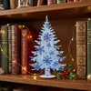 Decoración de mesa de árbol de Navidad de madera con tonos azules, diseño transfronterizo, con cuadros de búfalo y copos de nieve para uso en las fiestas de invierno
