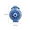 Porcelana de Jingdezhen Calabaza Florero Innovador Botella Plana Azul y Blanco Antiguo Paisaje Pájaro y Humano Retro Jarrón Decorativo Estante Antiguo