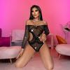 Ropa Interior Sexy de Encaje Europeo y Americano con Espalda Descubierta y Perspectiva de Perforación Caliente, Bikini Sexy de Tentación para Mujer, Malla de Manga Larga de Una Pieza