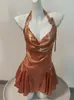 Nuevo Lencero Sexy y de Moda con Cuello Halter, Ceñido a la Cintura, Corte Ajustado, con Volantes Brillantes y Pura Atractiva Vestido