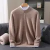 Suéter de punto grueso de lana de visón, estilo nuevo de otoño e invierno transfronterizo para hombre, cuello medio alto, cárdigan casual con cremallera, venta al por mayor