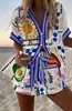 Moda Feminina de Verão Europeia e Americana Nova Estampa Casual Estilo Férias Conjunto de Cardigan e Shorts Pod Peça Única Pedido Personalizado
